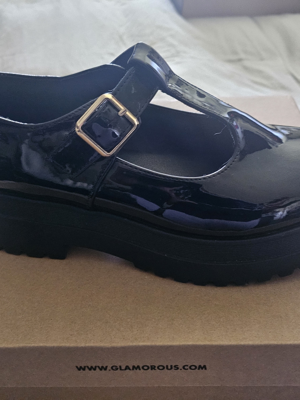 Glamorous chunky t-bar mary janes in black patent in Box- Size 7 - Picture 2 of 3